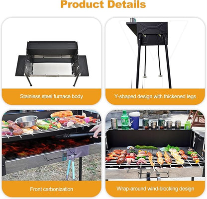 Ergocar BBQ Grill, Portable Stainless Steel BBQ, Detachable Charcoal Grill with Stand, Smoker Grill Racks for Outdoor, Travel, Picnic, Camping, Garden Summer Party
