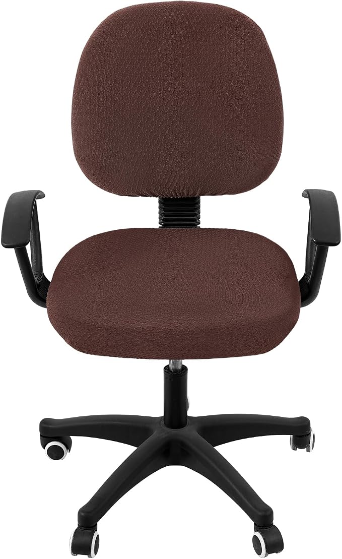 Smiry Office Computer Chair Covers for Desk Rotating Chair Protector | Stretch Jacquard Removable Washable Universal Slipcovers, Seat + Backrest Cover, Light Chocolate