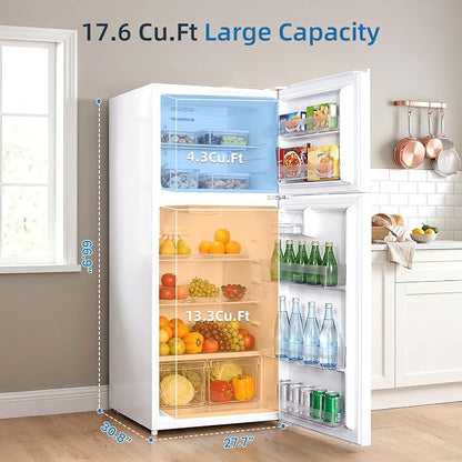 Antarctic Star 17.6 Cu.Ft,2 Door Refrigerator with Freezer,Adjustable Thermostat,Reversible Door for Kitchen,Dorm and Office,White