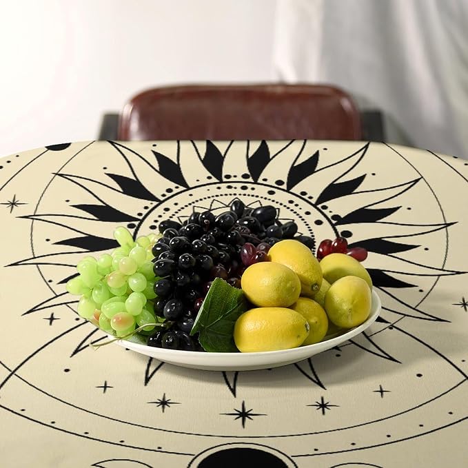 Vintage Tarot Moon Sun Tablecloth Moon Phase Star Galaxy Space Esoteric Astrology Table Cloth Water Resistant Wipeable Table Cover for Farmhouse Picnic Party Holiday Kitchen Dinner Table 55"x55"