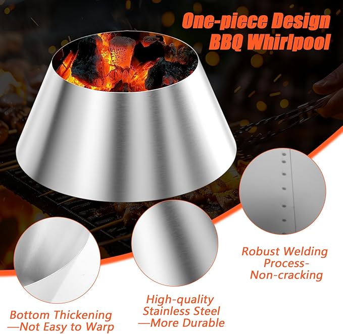 QuliMetal BBQ Whirlpool for Weber Kettle 22 26.75 Inches WSM, Big Green Egg, Kamado Joe, Weber Smokey Mountain Charcoal Briquet Holders, Stainless Steel BBQ Kettle Barbecue Charcoal Grill Accessories
