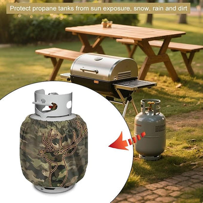 Camper Propane Tank Cover Camo Deer 3D Outdoor 600D Heavy Duty Waterproof Covers Fits Standard 20 lb Cylinder, 13.7'' x 16.5'' for Rv Trailer