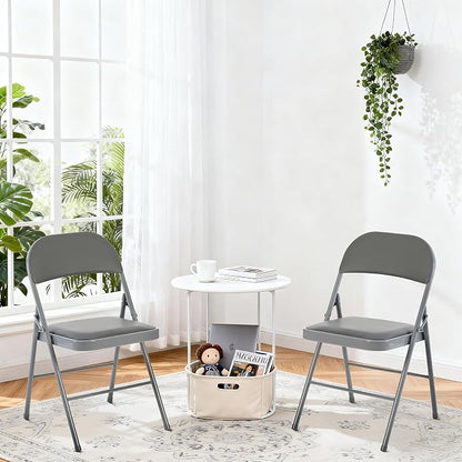 DUMOS 2 Pack Folding Chairs with Padded Cushion and Back - PU Leather Stackable Portable Dining Chairs Set, for Home and Office, Conference, Wedding, Party, Patio, Garden, for Indoor Outdoor, Grey