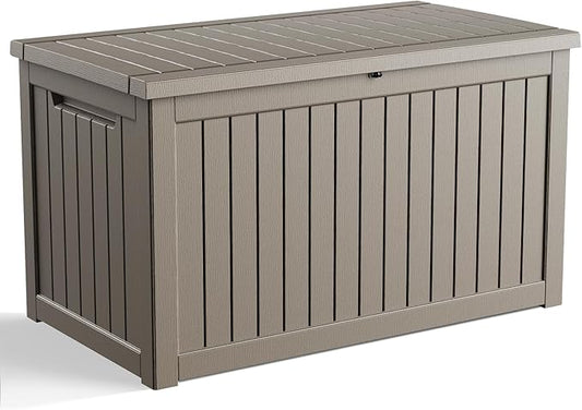 ROJIK Outdoor Storage Housing Deck Box-Waterproof Patio Furniture,Garden Tools,Cushions,Pool Accessories Storage Waterproof Resin Box with Capacity (280 Gal & Grey)