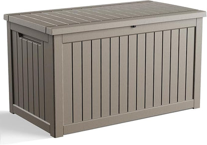 280 Gallon Large Outdoor Storage Box Waterproof, UV Resistant Resin Deck Box with Hydraulic Rod & Lockable Latch for Patio Furniture, Outside Storage Box for Garden Tools, Patio Cushions, Gray