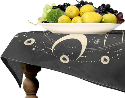 Vintage Moon Sun Tablecloth Moon Phase Star Galaxy Zodiac Signs Moonlight Table Cloth Water Resistant Wipeable Table Cover for Farmhouse Picnic Party Holiday Kitchen Dinner Table 55"x55"