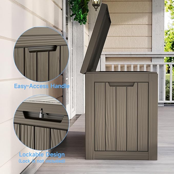 Pepe Tee Waterproof Resin Deck Box, Outdoor Storage Bin for Patio Furniture Cushions, All-Weather Garden Organizer & Seating Bench, Coffee