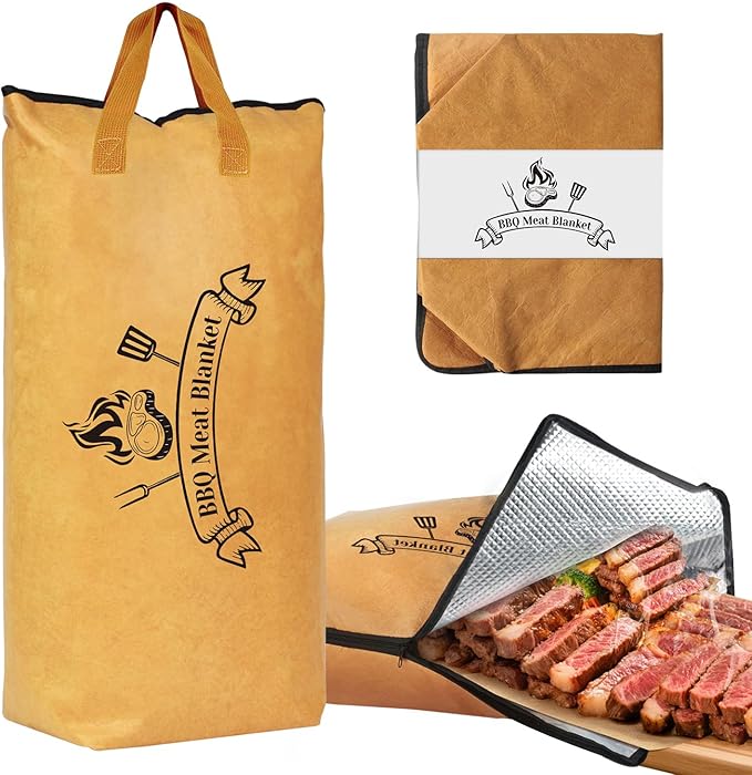 BBQ Blanket for Resting Meat: Insulated Smoker Blanket & Brisket Rest Bag, Reusable Meat Warmer for BBQ Compatible with Traeger & Pit Boss Smokers BBQ Gift for Dad Grillers (Tan)