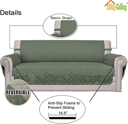 Easy-Going Sofa Slipcover Reversible Loveseat Sofa Cover Couch Cover for 2 Cushion Couch Furniture Protector with Elastic Straps for Pets Kids Dog Cat (Oversized Loveseat, Greyish Green/Beige) | Oversized Loveseat Slipcover For Dogs, Water Resistant Ma...