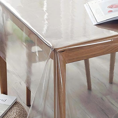 sancua Clear Plastic 100% Waterproof Table Cover Protector 54x108 Inch | Vinyl PVC Rectangle Table Cloth, Oil Spill Proof Wipe Clean Tablecloth, For Dining Tables, Parties & Camping, Crystal Clear