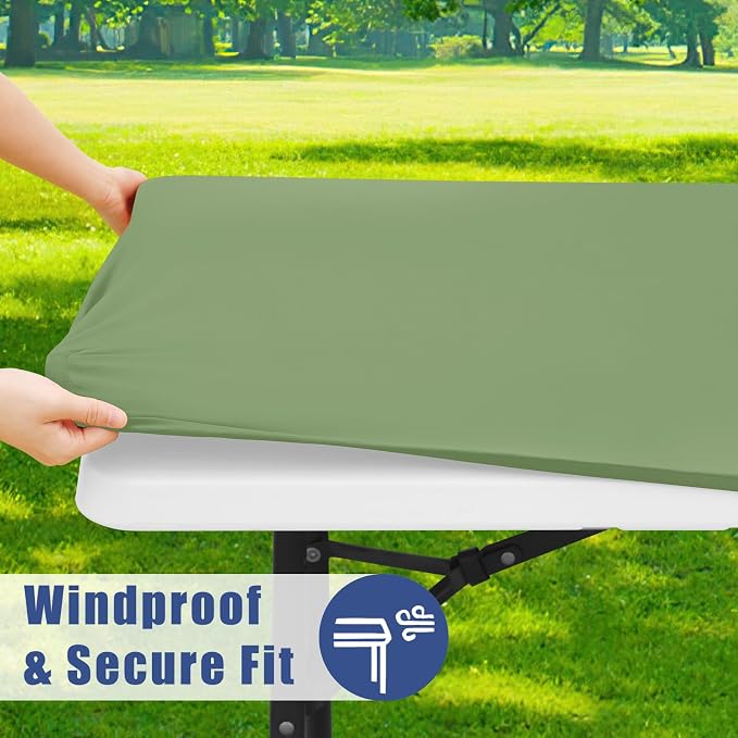Moosfor 2 Pack Rectangle Spandex Fitted Table Cloth, 4FT Elastic Tablecloth | Washable Picnic Table Cover, Stretch Waterproof Table cloths for Party, Patio, Dining, Kitchen, 30" x 48", Sage Green