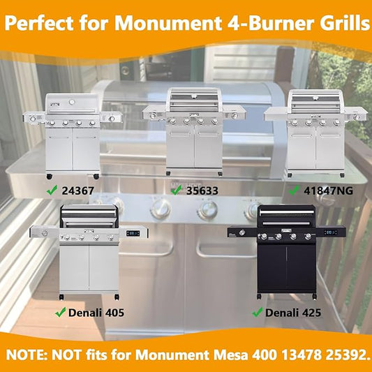BBQ-PLUS 97888 Grill Grates Replacement Parts for Monument 24633 24367 41847NG 35633 35633R 35633G 35633B 13892 17842 D405 D425, Stainless Steel Cooking Grids for Monument 4-Burner Gas Grills, 3 Pack
