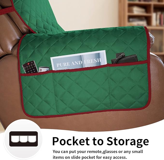 Easy-Going Oversized Recliner Chair Slipcover Reversible Sofa Cover Water Resistant Couch Cover Furniture Protector with Elastic Straps for Pets Dog Cat (Oversized Recliner, Green/Christmas Red) | Machine Washable Slipcover For Dogs, Water Resistant Fu...