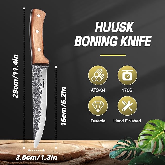 Huusk Knives from Japan, Boning Knife for Meat Cutting 6 inch, Butcher Knife for Brisket Trimming, Viking knives with Sheath, Full Tang Kitchen Utility Knife, Gift for Fathers