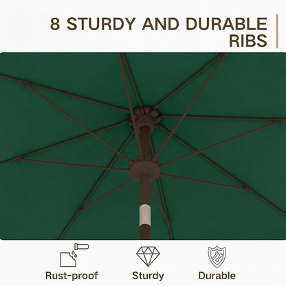 Kingdura 9FT Outdoor Patio Umbrella, Round Market Table Umbrella with Push‑Button Tilt and Crank Lift, 8 Sturdy Metal Ribs, UV50+ Protection Canopy for Backyard, Lawn, Deck, Poolside, Garden (Dark green)