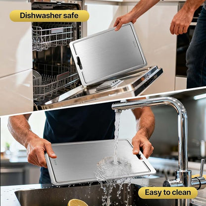 3-Piece Titanium Cutting Board Set with Juice Groove for Kitchen | 3 Sizes: 12"×18", 10"×14", 9"×12", Double-Sided, Non-Slip, Dishwasher Safe, Easy to Clean, Ideal for Meat, Vegetables & Fruit