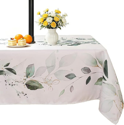 Honellaty Outdoor Tablecloth with Umbrella Hole and Zipper, 60 x 102 Inch | Easy-Install Rectangular Patio Table Cover, Spill-Resistant Washable Polyester for Outdoor Dining and Garden Parties