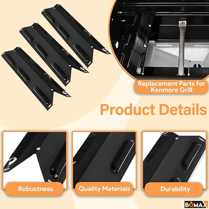 BQMAX Grill Parts for Kenmore 3 Burner Grill PG-4030400LD 146.34461410 146.34611410 146.23678310 PG-A4030400LD 146.16198211 146.23676310 Heat Plate & Burner Kit for Kenmore Grill Replacement Parts