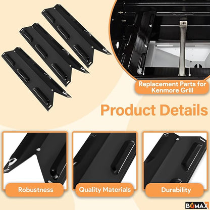 BQMAX Grill Parts for Kenmore 3 Burner Grill PG-4030400LD 146.34461410 146.34611410 146.23678310 PG-A4030400LD 146.16198211 146.23676310 Heat Plate & Burner Kit for Kenmore Grill Replacement Parts