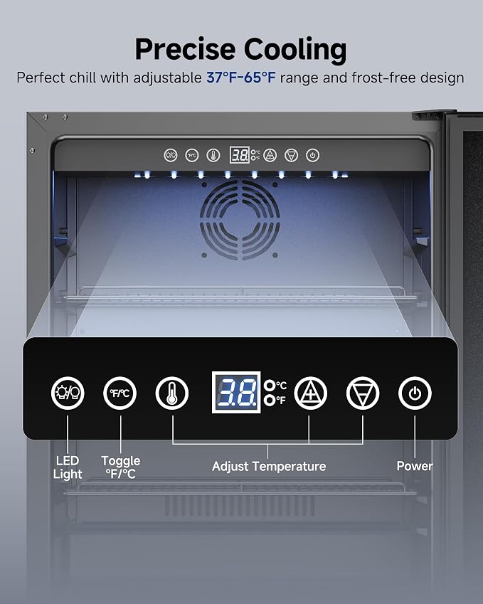24 Inch Beverage Refrigerator, 181 Cans Under Counter Refrigerator, Outdoor Fridge with Stainless Steel Door, for Soda/Water/Beer, Outdoor Refrigerator for Patio/Outdoor Kitchen/Bar/Office (Black)