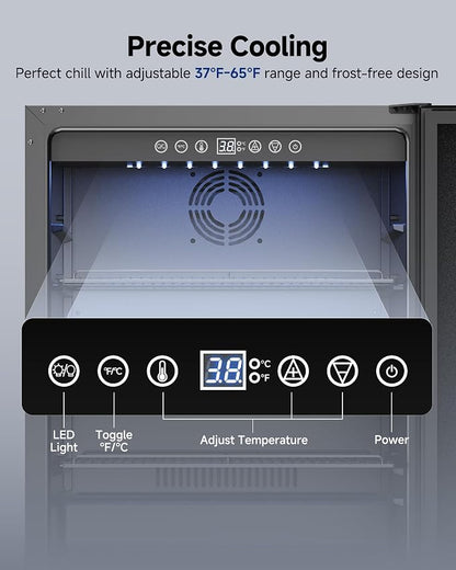 24 Inch Beverage Refrigerator, 181 Cans Under Counter Refrigerator, Outdoor Fridge with Stainless Steel Door, for Soda/Water/Beer, Outdoor Refrigerator for Patio/Outdoor Kitchen/Bar/Office (Black)