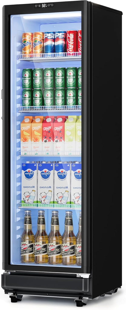 8.5 Cu.Ft Commercial Display Fridge with Glass Door | Double-Tempered Glass, Locking Key & LED, Outdoor/Indoor Versatile, Bar/Office/Restaurant, Spacious Storage, Energy Saving