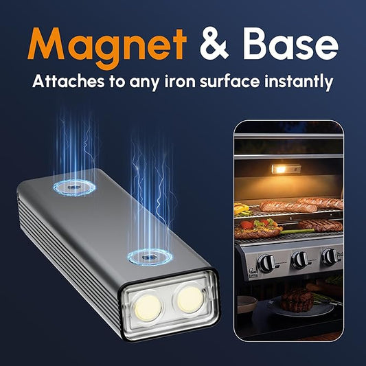 Magnetic Grill Light, 360° Flexible LED Work Light & Detachable Flashlight for BBQ, Car Repair, Camping, Heat Resistant alluiom Alloy, Heavy Duty Base