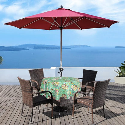 UMINEUX 60" Outdoor Round Tablecloth with Umbrella Hole and Zipper | Spring/Summer Waterproof Round Patio Table Cover for Picnic/BBQ/Garden, Green Flower