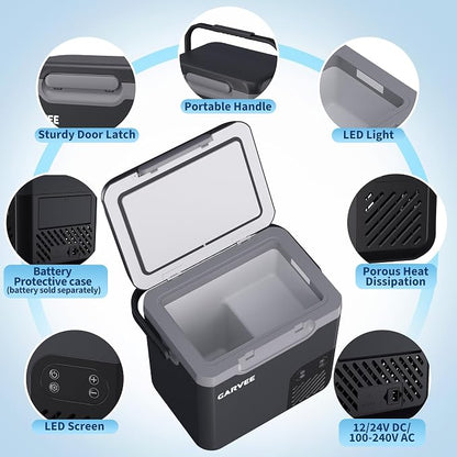12 Volt Refrigerator, 19QT 12V Car Fridge, Portable Freezer Compressor Electric Cooler, 12/24V DC 110-240V AC, Portable Refrigerator for RV/Truck/Camping, -4°F to 68°F Internal Battery (Not Included)