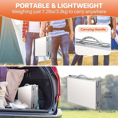 FUNYKICH 3ft Folding Camping Table, 3 Height Adjustable Max 27.5'', White | 34.2''x15.7'' Tabletop, Aluminum Lightweight Design, Portable Picnic Table for Car Camping Outdoor Backyard BBQ Beach