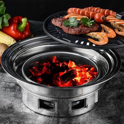 Small Stainless Steel Charcoal Grill, Portable BBQ Oven for Home & Outdoor Use, Multi-Functional Carbon Grill for 3-5 People