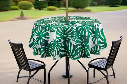 SUQ I OME Patio Outdoor Umbrella Tablecloth with Hole and Zipper,Zippered,Spring Summer Table Covers for Backyard Circular Table BBQs Picnic(Leaf Green,60'' Round)