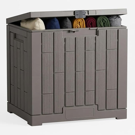 Outdoor Storage Box, 30 Gallon Resin Waterproof Deck Box, Lockable, Built-in Handle, Outside Storage Container for Patio, Garden and Garage