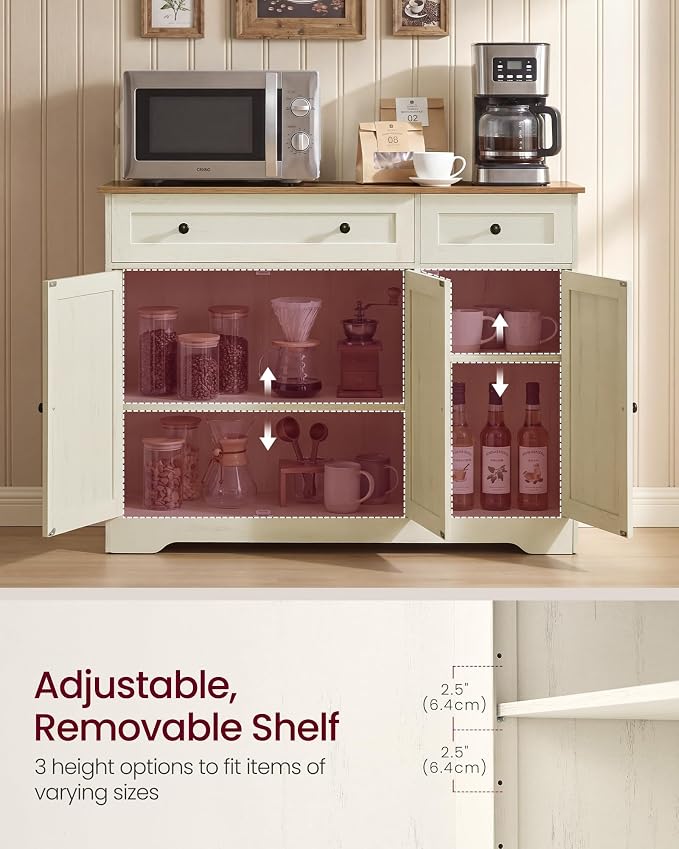VASAGLE Siren Collection - Buffet Cabinet, Traditional Basic Coffee Bar Cabinet with 2 Drawers, Adjustable Shelves, 3 Doors, Sideboard, 42.1 x 15.8 x 31.8 Inches, Cloud White ULSC531WJ01S