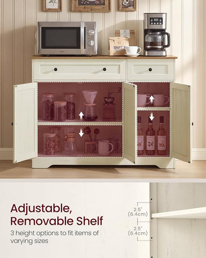 VASAGLE Siren Collection - Buffet Cabinet, Traditional Basic Coffee Bar Cabinet with 2 Drawers, Adjustable Shelves, 3 Doors, Sideboard, 42.1 x 15.8 x 31.8 Inches, Cloud White ULSC531WJ01S