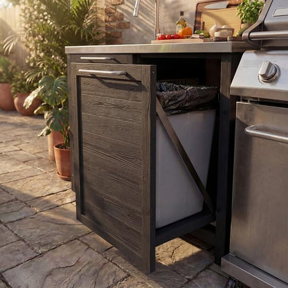 MOUMON Patio Kitchen Sink Cabinet with Stainless Steel Countertop, Patio Prep Table with Trash Bin Compartment, Outdoor Cooking Station, Sink not Included, Dark Grey 51.2”W x 23.6”D x 37.4”H