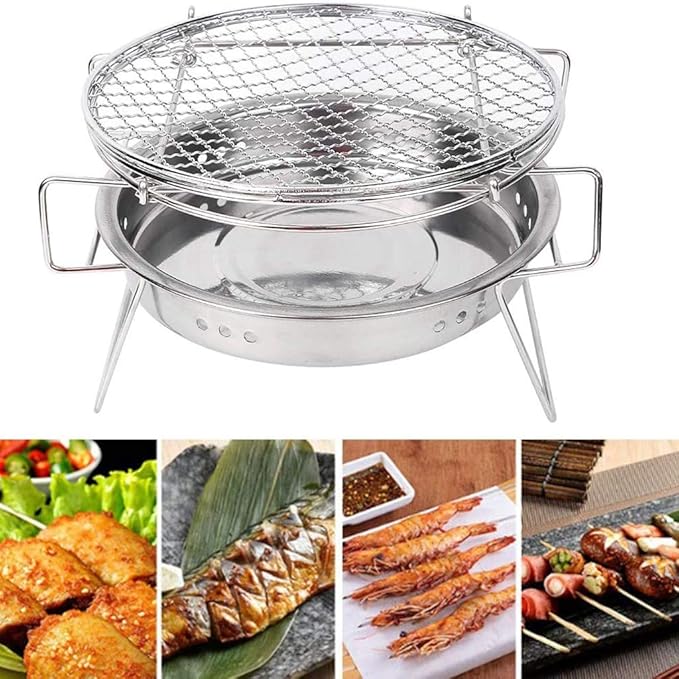 Stainless Steel Mini Round BBQ Grill Stainless Steel Charcoal Barbecue Grilled Net