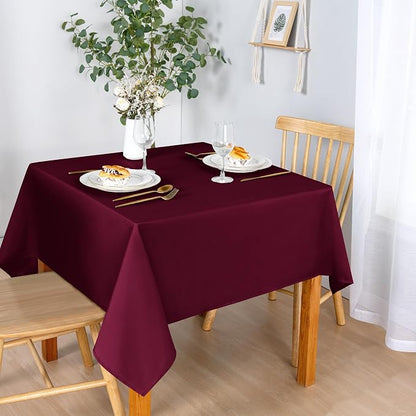 DWCN Christmas Square Tablecloth - 60 x 60 Inch - Waterproof Stain and Wrinkle Resistant Washable Table Cloth, Decorative Fabric Table Cover for Kitchen Dining Room Party and Outdoor Use, Burgundy