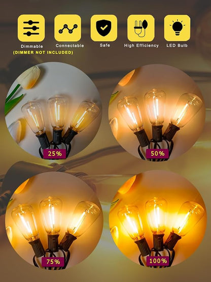 Outdoor String Lights 400FT Waterproof Outside Lighting for Patio Backyard | 208 Shatteproof Dimmable ST38 Edison Bulbs, 4-Pack x 100FT Connectable Outdoor Lights for Porch Bistro Garden Gazebo Balcony