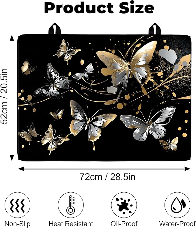 Heat-Resistant Glass Stove Top Cover with Anti-Slip Rubber Coating – Electric Stove Protector, Scratch-Resistant, Counter Space Decor Mat (Butterfly, 28.5"L x 20.5"W)