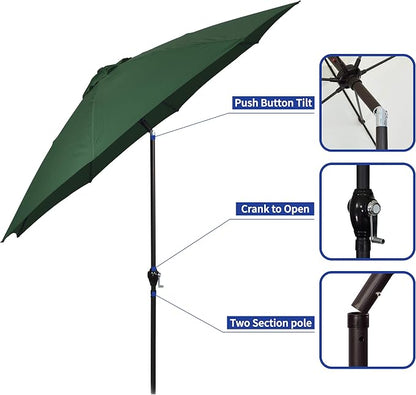 Sunline 9 ft Patio Umbrella with Crank & Push Button Tilt, Outdoor Market Umbrella with UV Protection & Wind Vent and Fiberglass Ribs, Metal Frame for Deck, Pool & Table, Hunter Green