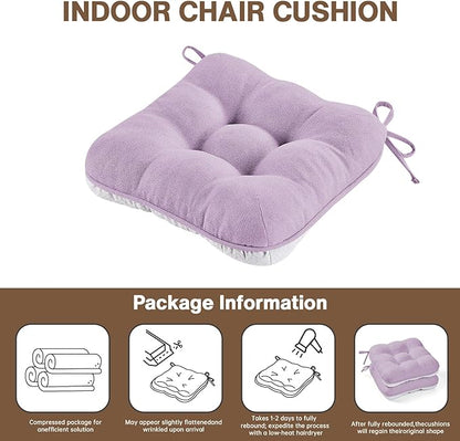 BETU Chair Cushions for Dining Chairs Set of 4,3.5" Thick Kitchen Table Chair Pads with Ties,Non Slip Backing and Covers, Seat Cushion for Dining Room,Bar,Patio Chairs,15.5"X15.5"X3.5",Purple