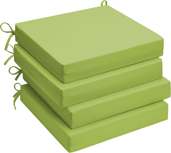 UNIKOME Outdoor Chair Cushions Pack of 4, Water Resistant Patio Cushions with Ties, High Density Sponge Filling Square Corner Seat Cushions for Outdoor Furniture, 19"*19"*3", Green