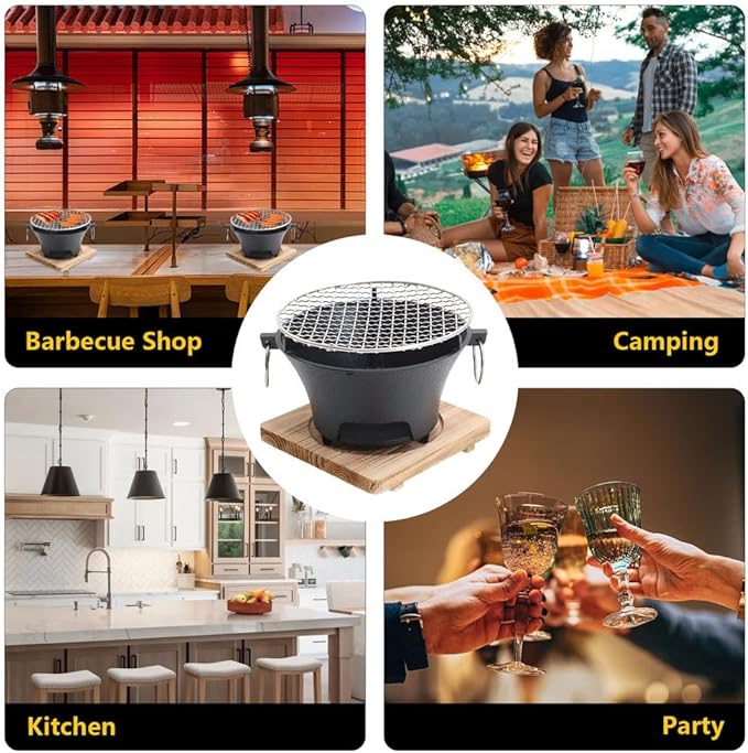 AIZYR BBQ Charcoal Grill, Portable Household Charcoal Barbecue Grill Tabletop Charcoal Stove Camping Grill for Party Outdoor Picnics Hiking,28cm
