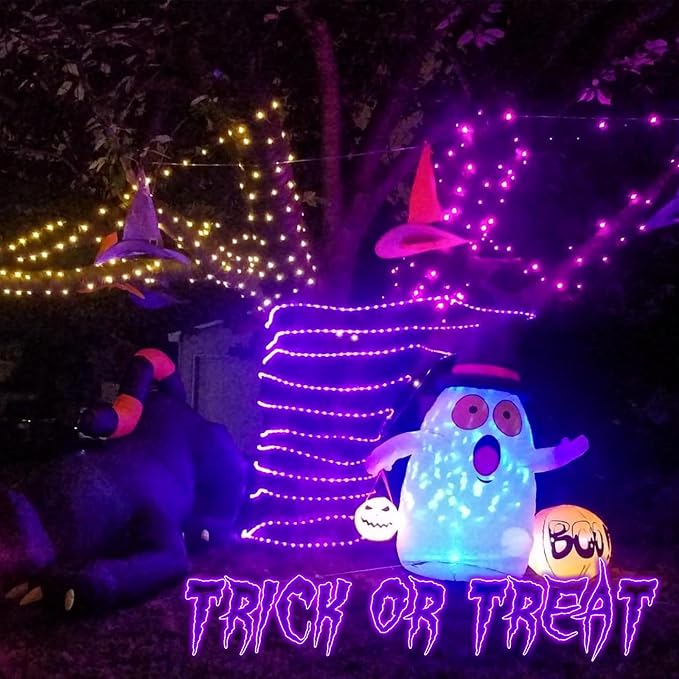 QITONG 2 Pack Solar Halloween Lights, Each 33ft 100 LED Purple String Lights, 8 Modes Clear PVC Tube Light Outdoor Waterproof