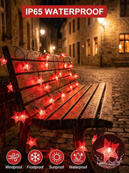 Solar Twinkle Star String Lights Outdoor Indoor Waterproof 39FT 100 LED Solar Powered Fairy Lights with 8 Lighting Modes Christmas Decor for Camping Tree Party Yard Wedding Garden (Red)