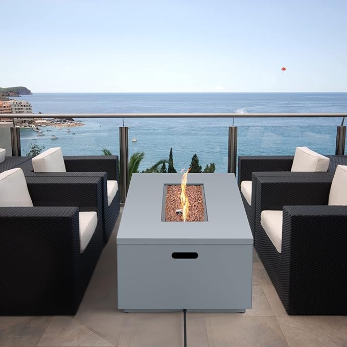 Premium 60” Outdoor Fire Pit Table with Lava Rocks & 12FT Hose, Large Propane Gas Fire Table, Smokeless Fireplace 60,000BTU for Backyard Patio Villa Bonfire Party, FP014