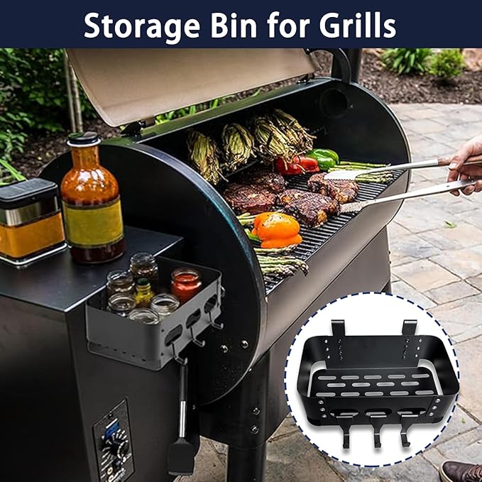 Heavy-Duty Storage Bin for Smoker Grill Caddy with Paper Towel Holder,Hooks,Anti-Scratch Pads, Traeger Accessories Compatible with Traeger, Pit Boss, Z-Grills, Grill Accessories for Outdoor Grill