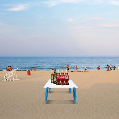 Modern-Depo 15.9"x14.2"x9.6" Large Portable Folding Beach Table for Sand Foldable Height Adjustable Side Table Desk for Camping Picnic BBQ with Carry Bag, Cyan | Foldable Side Table Desk for Camping Picnic BBQ with Carry Bag, for Sand, Modern-Depo