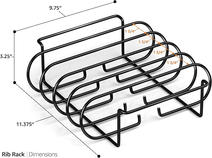 Sorbus® Non-Stick Rib Rack - Porcelain Coated Steel Roasting Stand – Holds 4 Rib Racks for Grilling & Barbecuing - Perfect BBQ Accessories for Smoker and Grill - Durable and Convenient Design (Black)